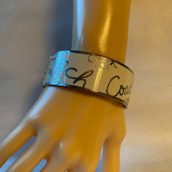 Coach Signature Bangle Bracelet in Cream and SIlver - Picture 6 of 10
